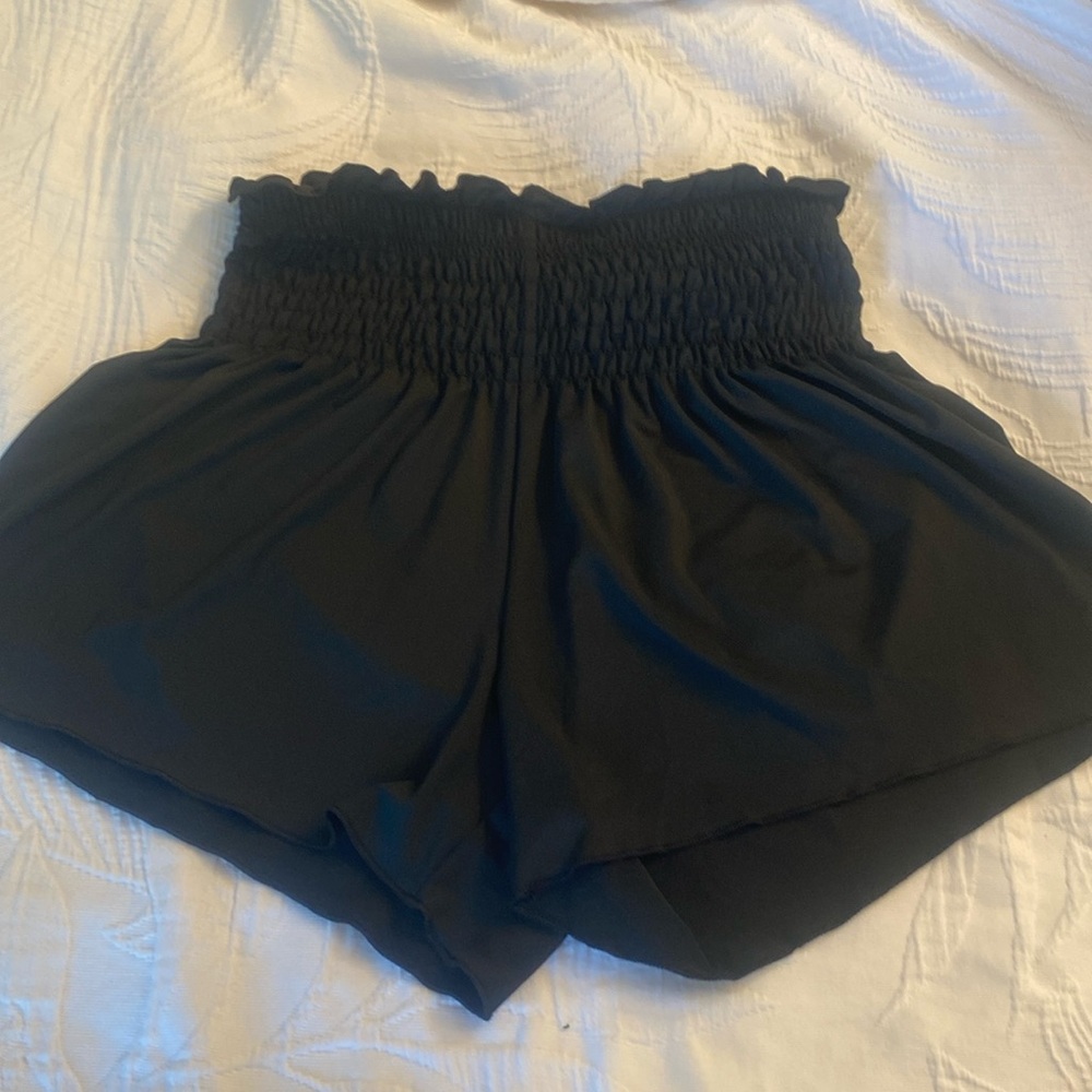Brand new!! Black silky shorts with rutched waist